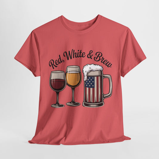 Red, White & Brew Patriotic Tee, Patriotic Beer Tee, Memorial Day t-shirt, 4th of July Shirt, Independence Day Apparel, America T-Shirt