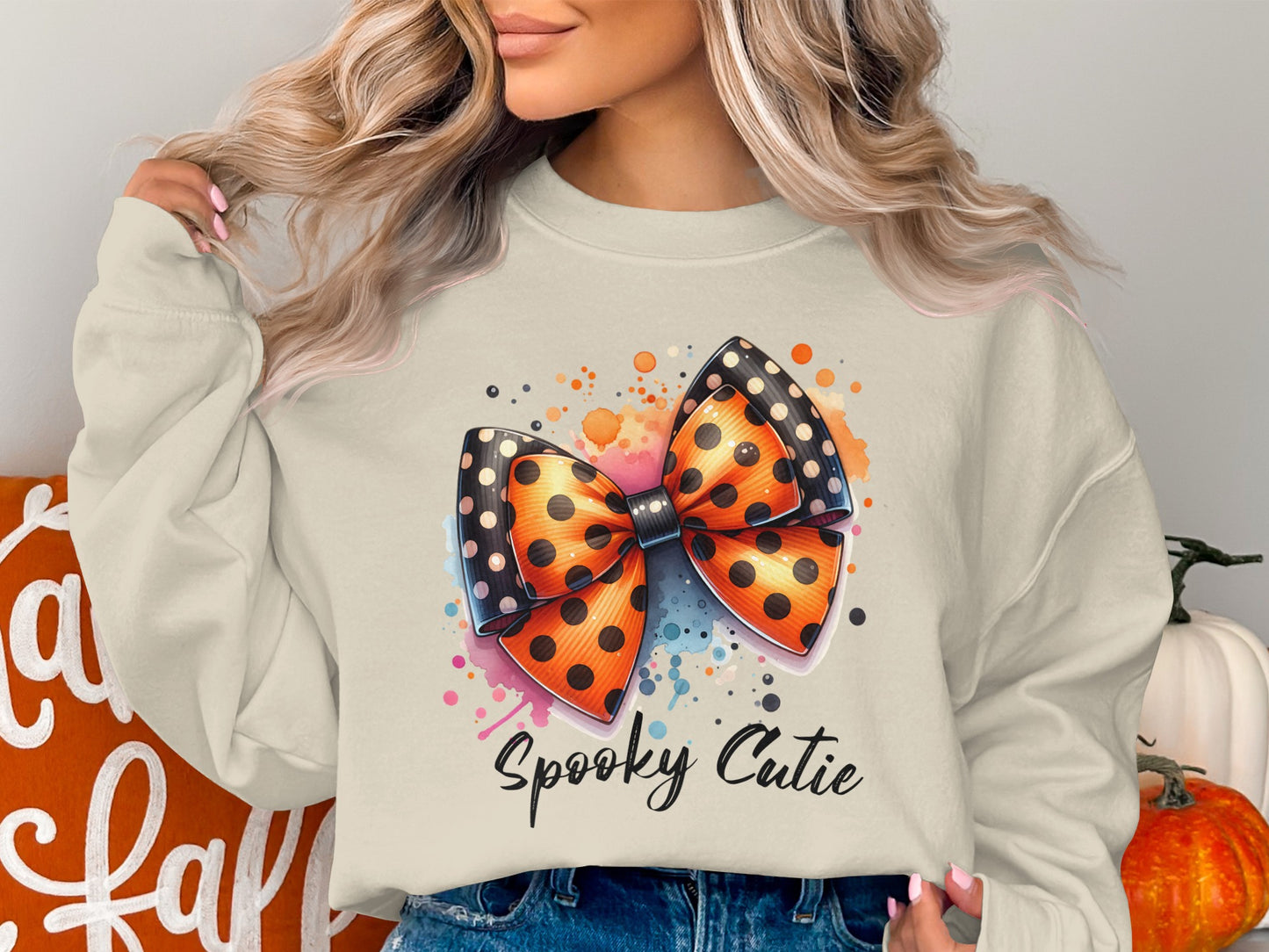 Spooky Cutie Orange Polka Dot Bow Sweatshirt product type