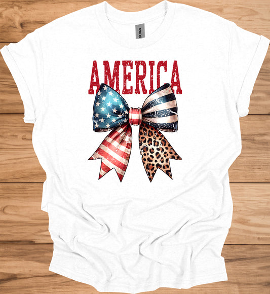 Patriotic Bow T-Shirt - Unisex Heavy Cotton Tee, 4th of July, BBQ, Summer, Casual Wear, American Pride