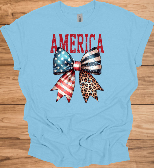 Patriotic Bow T-Shirt - Unisex Heavy Cotton Tee, 4th of July, BBQ, Summer, Casual Wear, American Pride