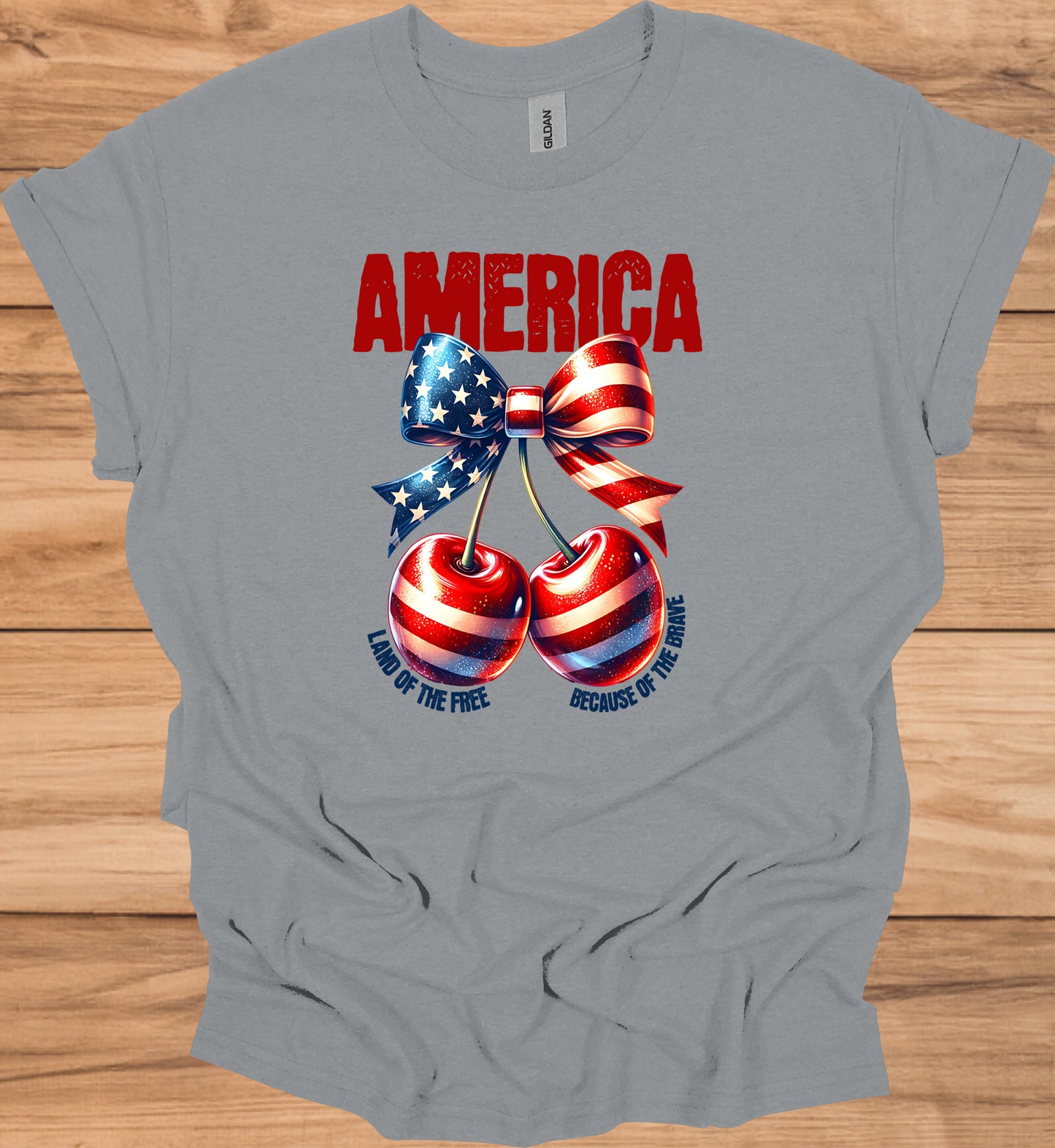 Patriotic Tee with Cherry Design | USA Independence Day Shirt, American Pride T-Shirt, Summer BBQ Top, 4th of July Apparel