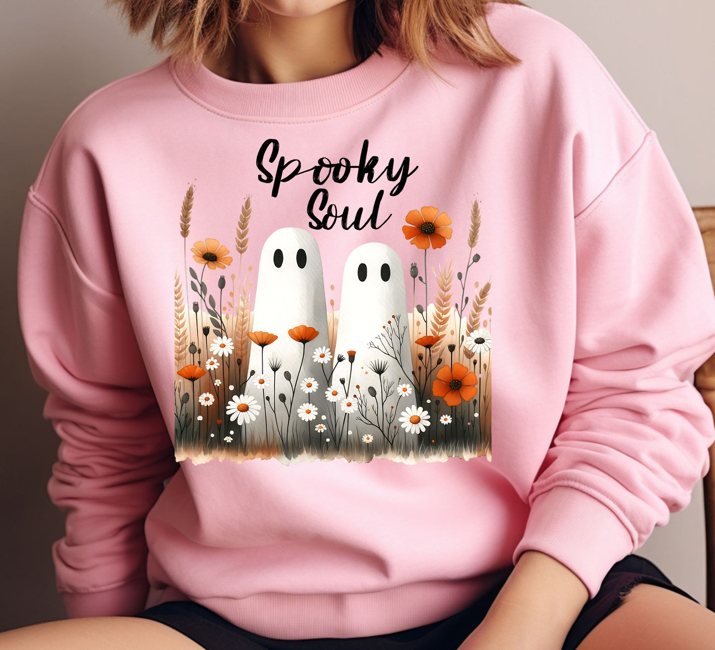 Spooky Soul Ghost Floral Design Sweatshirt product type