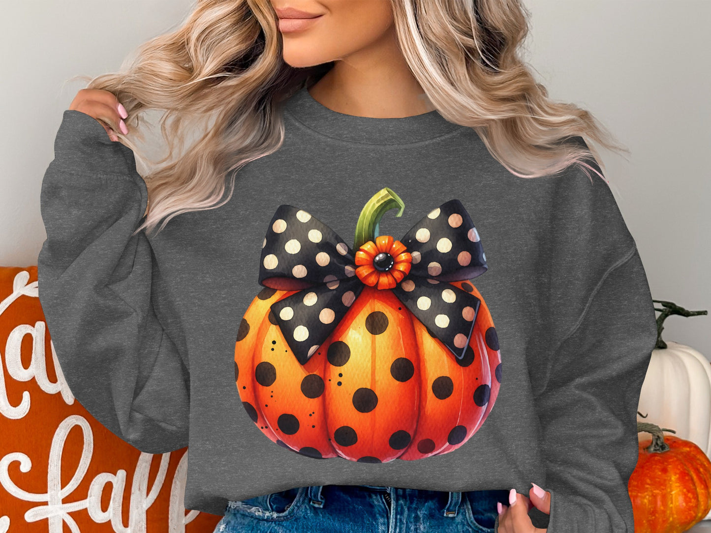 Festive Halloween Pumpkin with Polka Dots Sweatshirt product