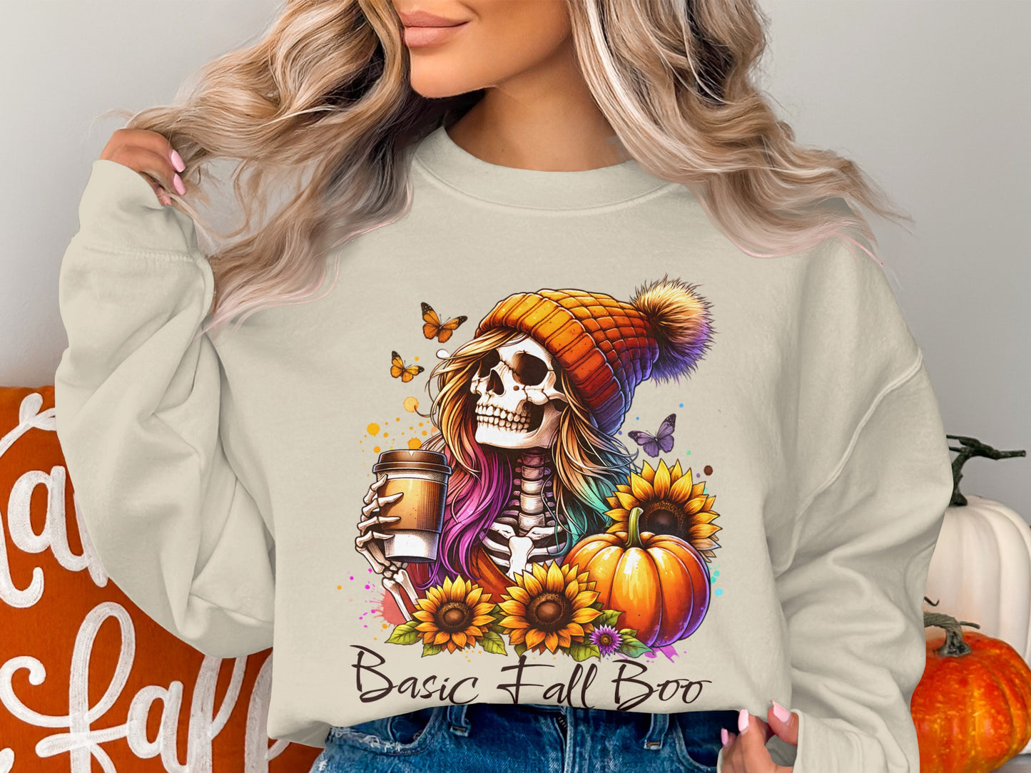 Colorful Basic Fall Boo Skeleton Sweatshirt product