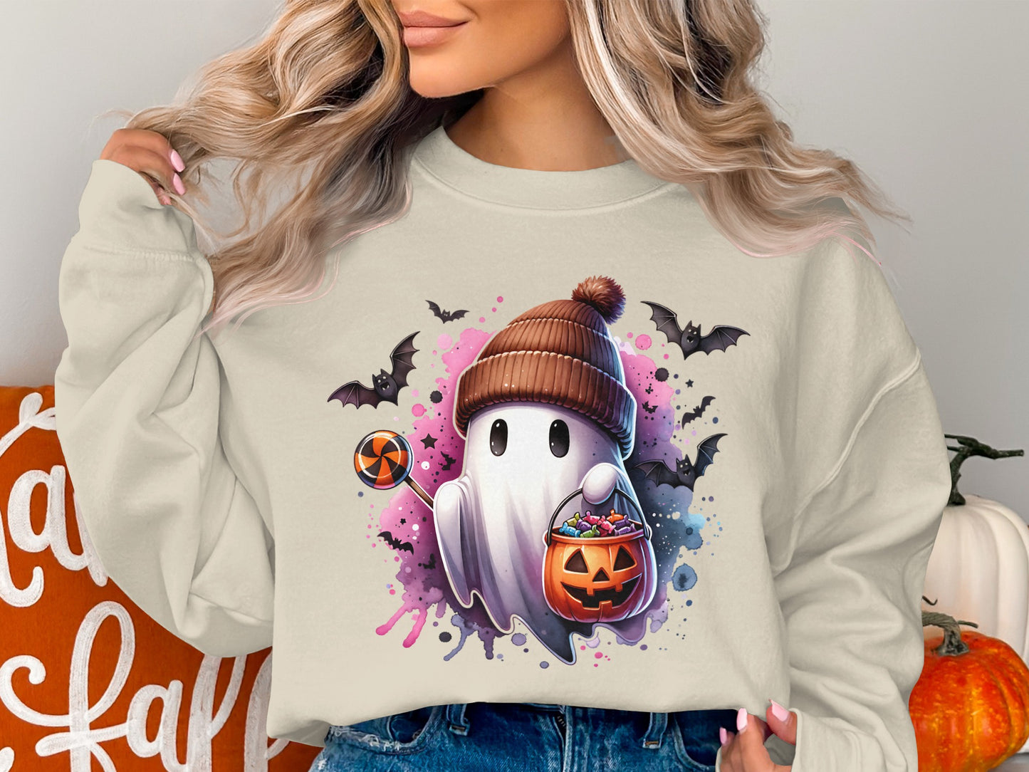 Halloween Ghost Print Long Sleeve Sweatshirt product