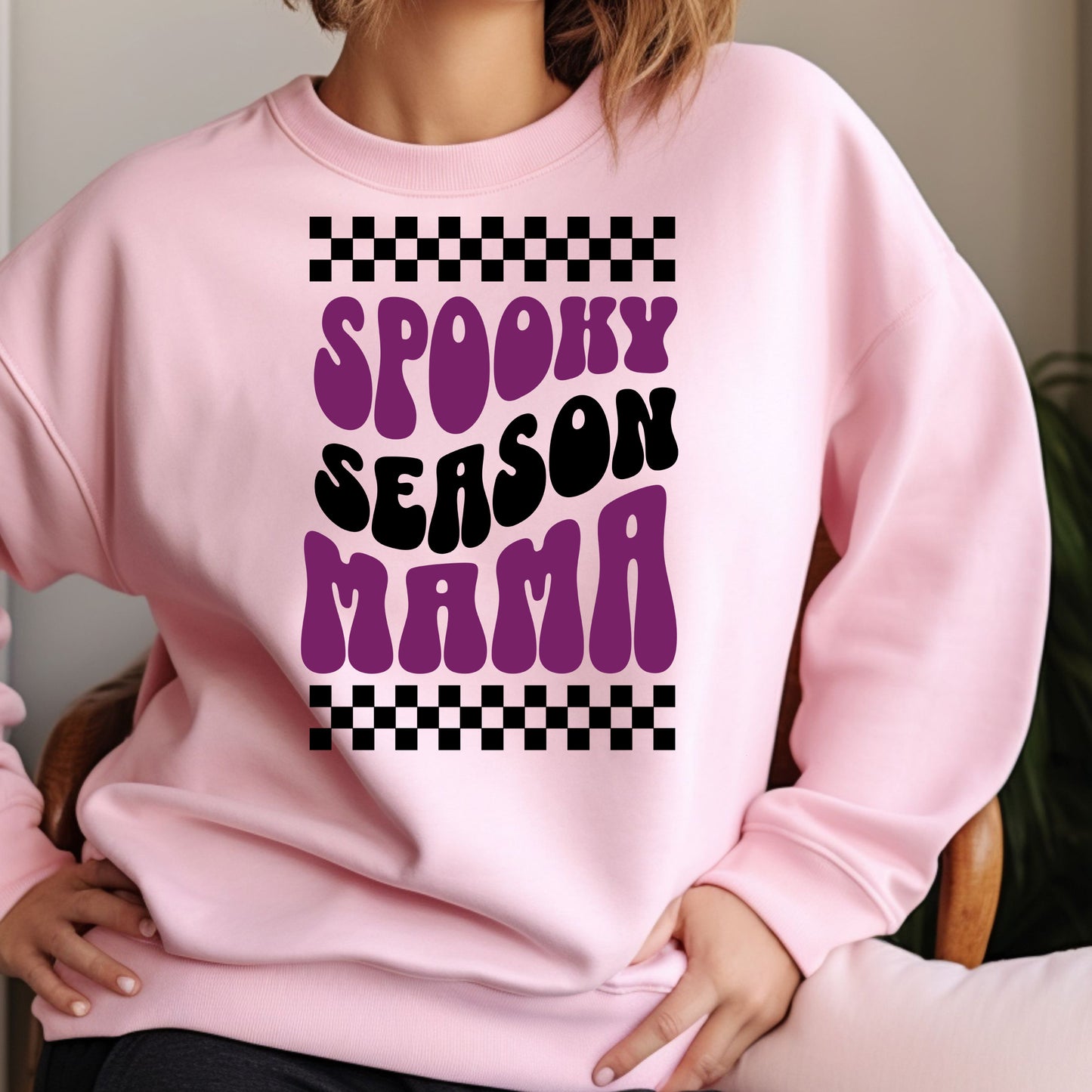Spooky Season Mama Checkered Pink Sweatshirt product