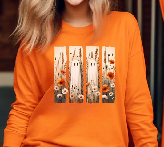 Floral Ghosts Pattern Long Sleeve T-Shirt product type