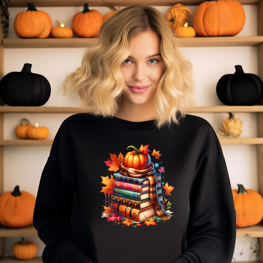 Charming Autumn Pumpkin Book Stack Sweatshirt product