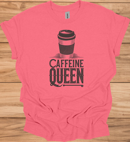 Caffeine Queen Logo: Vintage-Inspired Coffee Branding, Monochromatic Brown Design, Modern Coffee Shop Identity - Graphic Tee Shirt