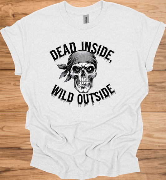 Rebel's Visage: Menacing Skull with Bandana, Black and White Illustration, Biker and Punk Aesthetic - Graphic Tee Shirt