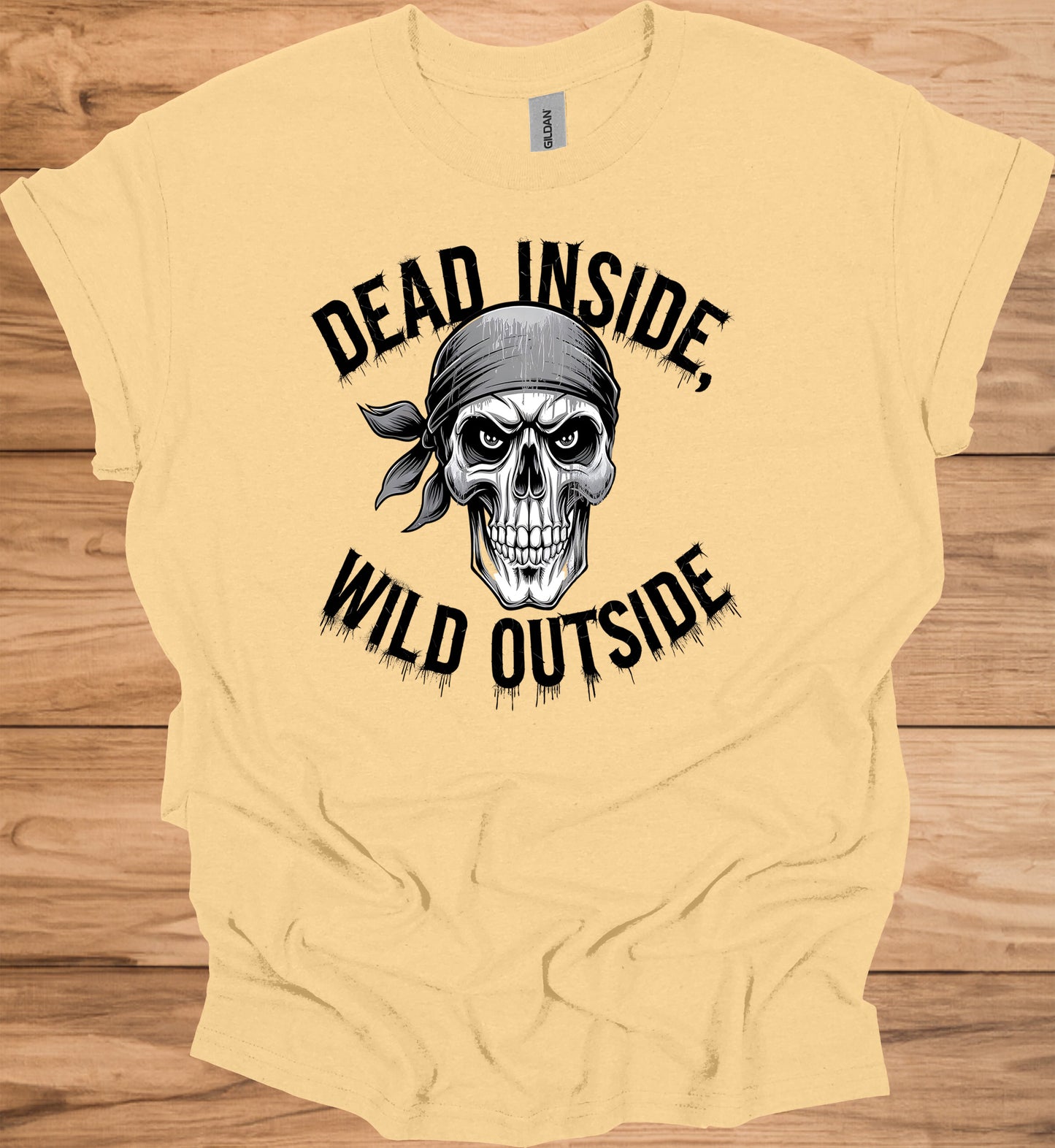 Rebel's Visage: Menacing Skull with Bandana, Black and White Illustration, Biker and Punk Aesthetic - Graphic Tee Shirt