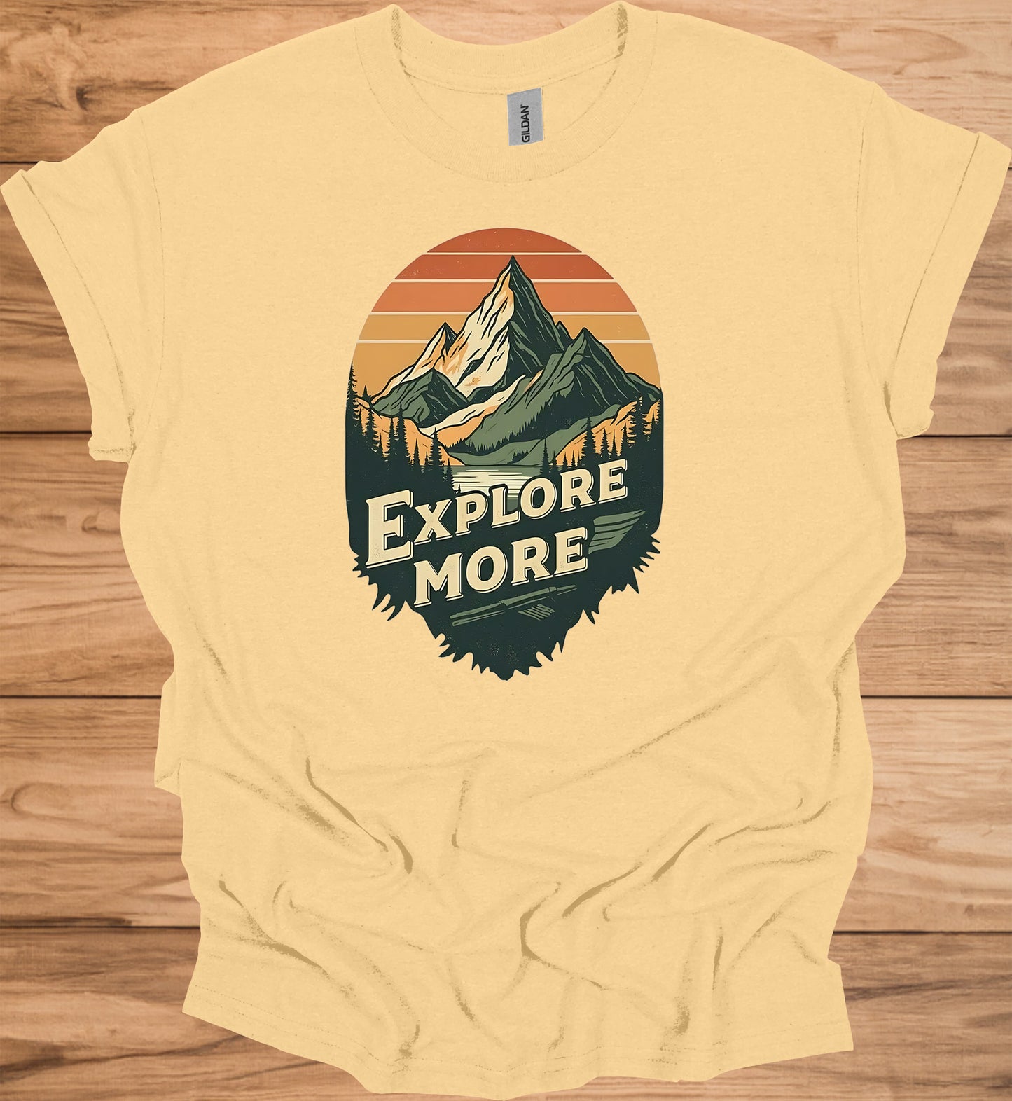 Mountain Adventure Calls: Vintage Outdoor Illustration, Retro Sunset Landscape, Explore Nature Poster - Graphic Tee Shirt