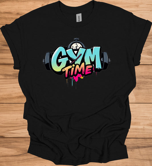Gym Time Graffiti: Fitness Motivation Typography, Urban Street Art Style, Colorful Workout Inspiration - Graphic Tee Shirt