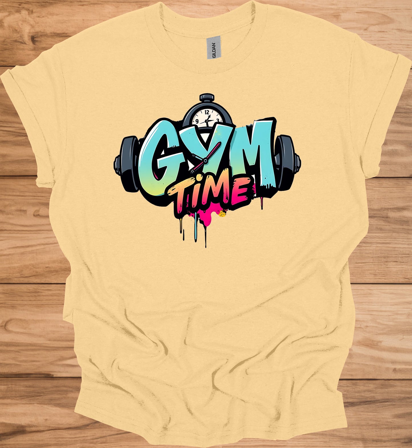 Gym Time Graffiti: Fitness Motivation Typography, Urban Street Art Style, Colorful Workout Inspiration - Graphic Tee Shirt