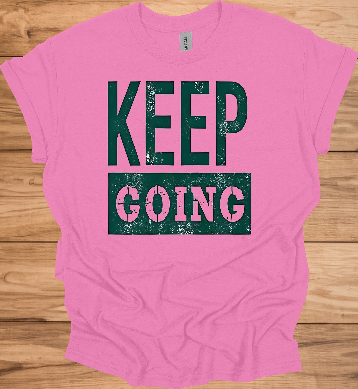 Keep Going: Motivational Typography, Vintage Distressed Design, Teal on Black Contrast - Graphic Tee Shirt