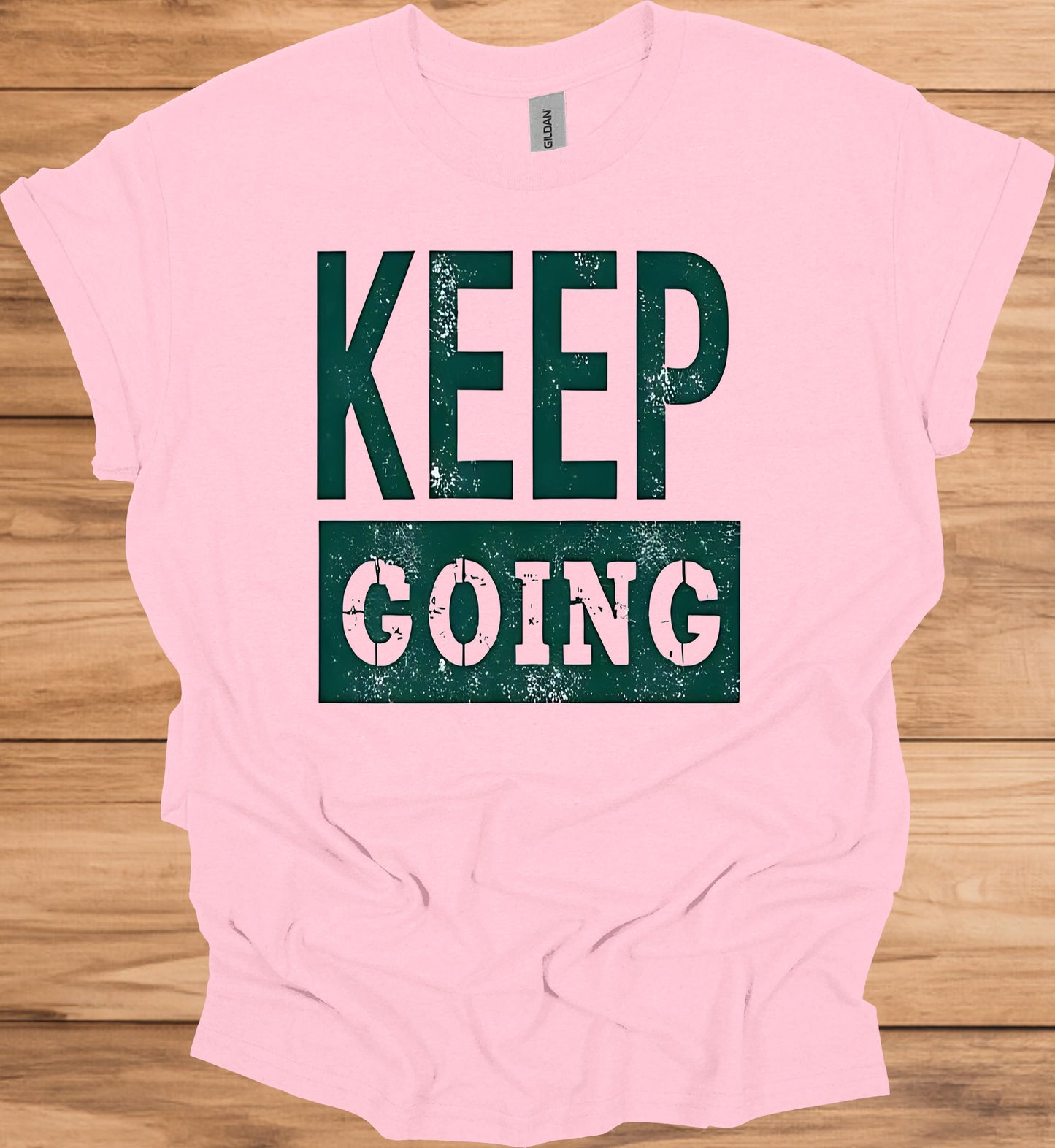 Keep Going: Motivational Typography, Vintage Distressed Design, Teal on Black Contrast - Graphic Tee Shirt