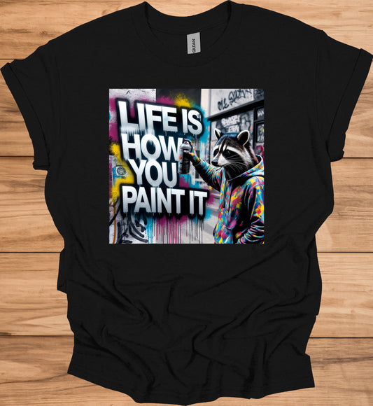 Urban Canvas: Raccoon Street Artist, Colorful Graffiti Mural, Inspirational Street Art - Graphic Tee Shirt