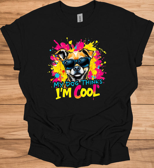 Cool Canine Companion: Stylized Dog with Sunglasses, Vibrant Pop Art Background, Playful Pet Portrait - Graphic Tee Shirt