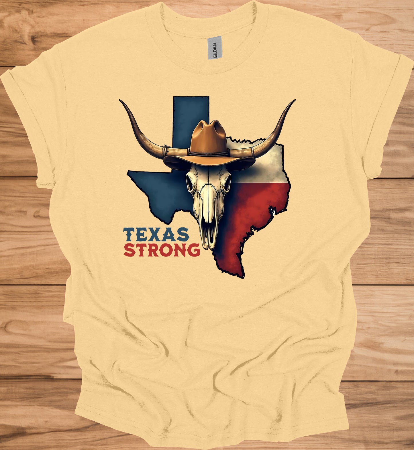 Texas Strong: Lone Star Pride, Longhorn Skull Art, Patriotic Cowboy Heritage - Graphic Tee Shirt