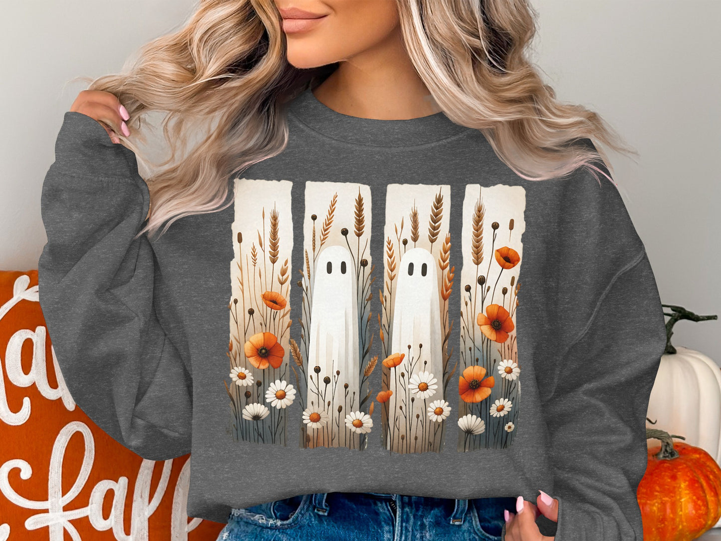 Festive Halloween Sweater with Ghost and Floral Design product