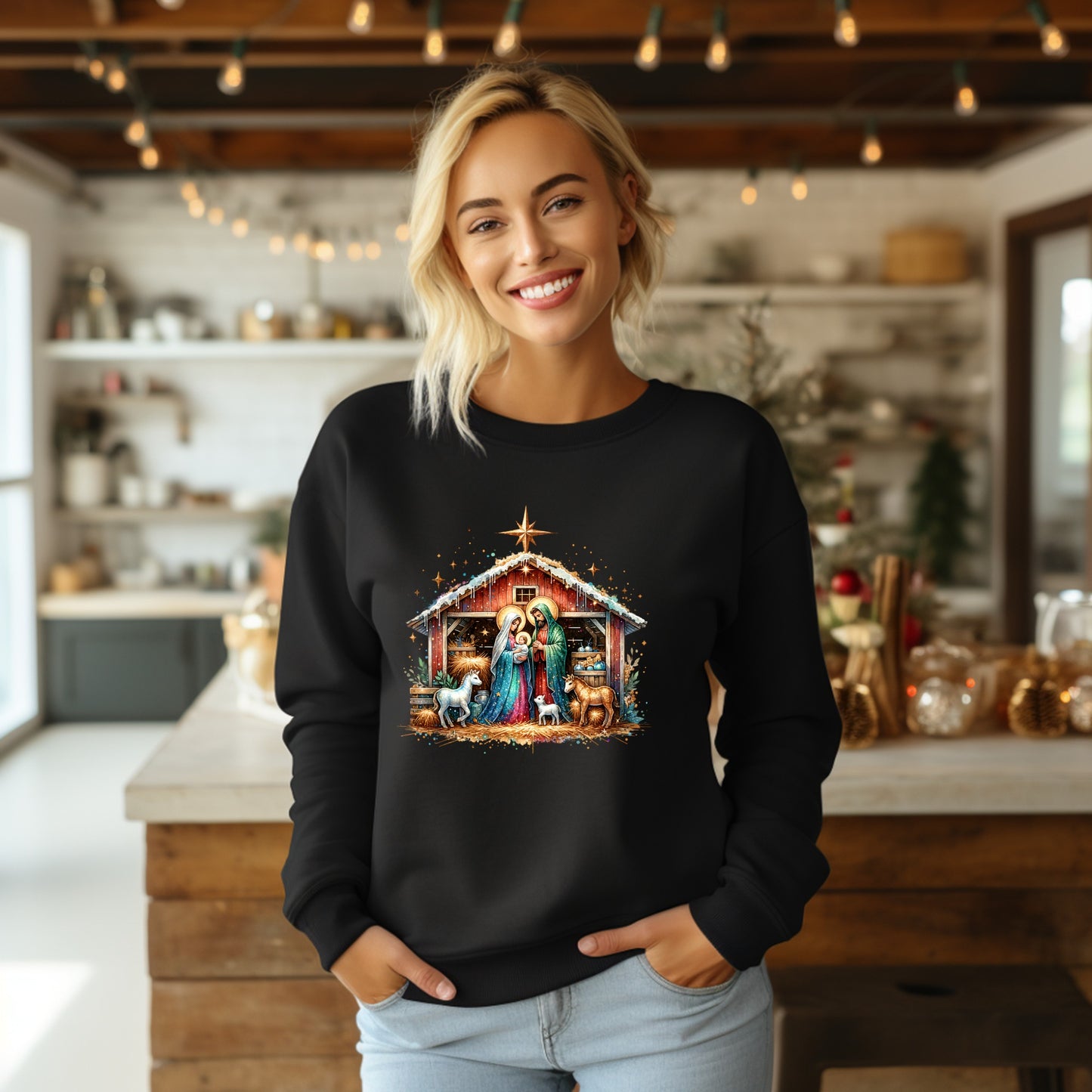 Festive Nativity Scene Christmas Sweater product