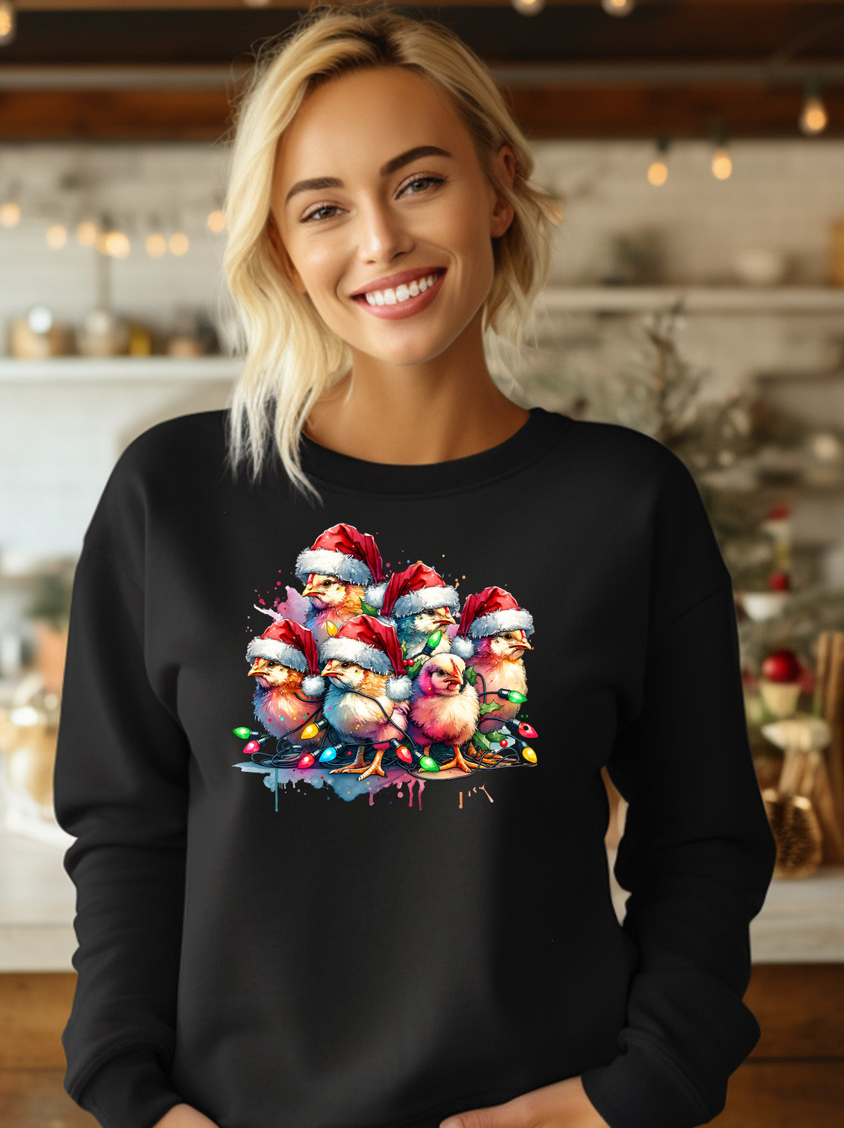 Christmas Chicks and Lights Festive Season Graphic Sweatshirt