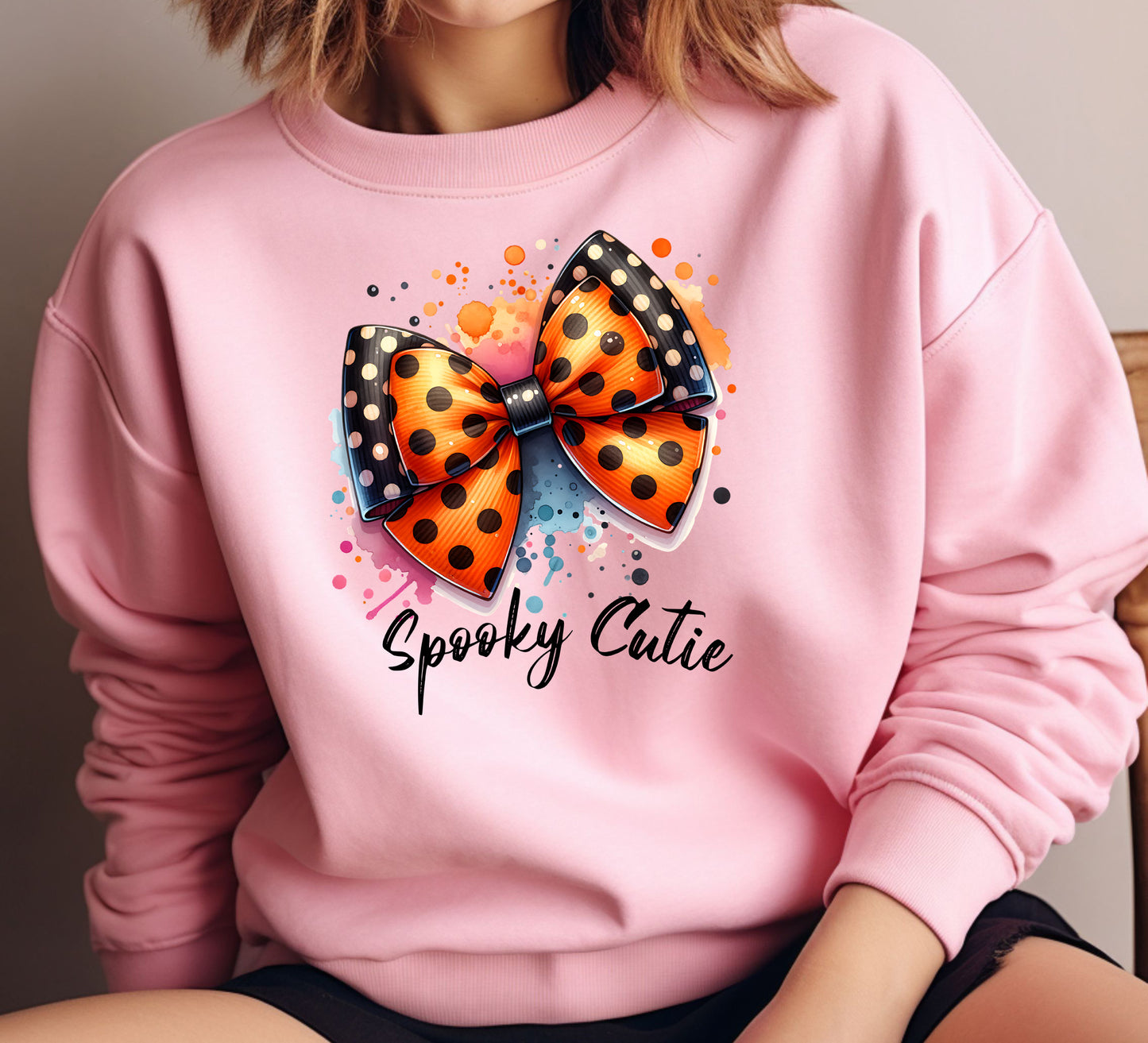 Spooky Cutie Polka Dot Bow Pink Sweatshirt product