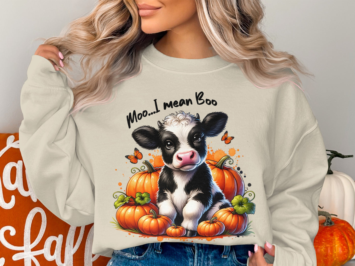 Moo I Mean Boo Cute Cow and Pumpkin Sweatshirt product