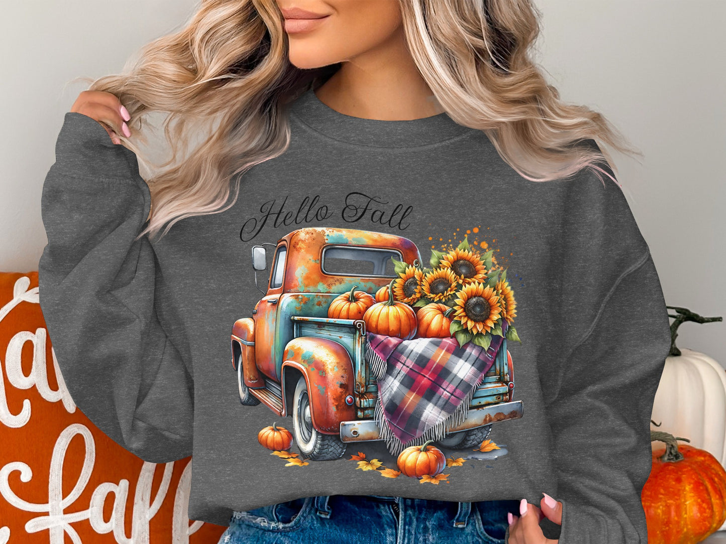 Hello Fall Truck and Pumpkin Sweatshirt product type