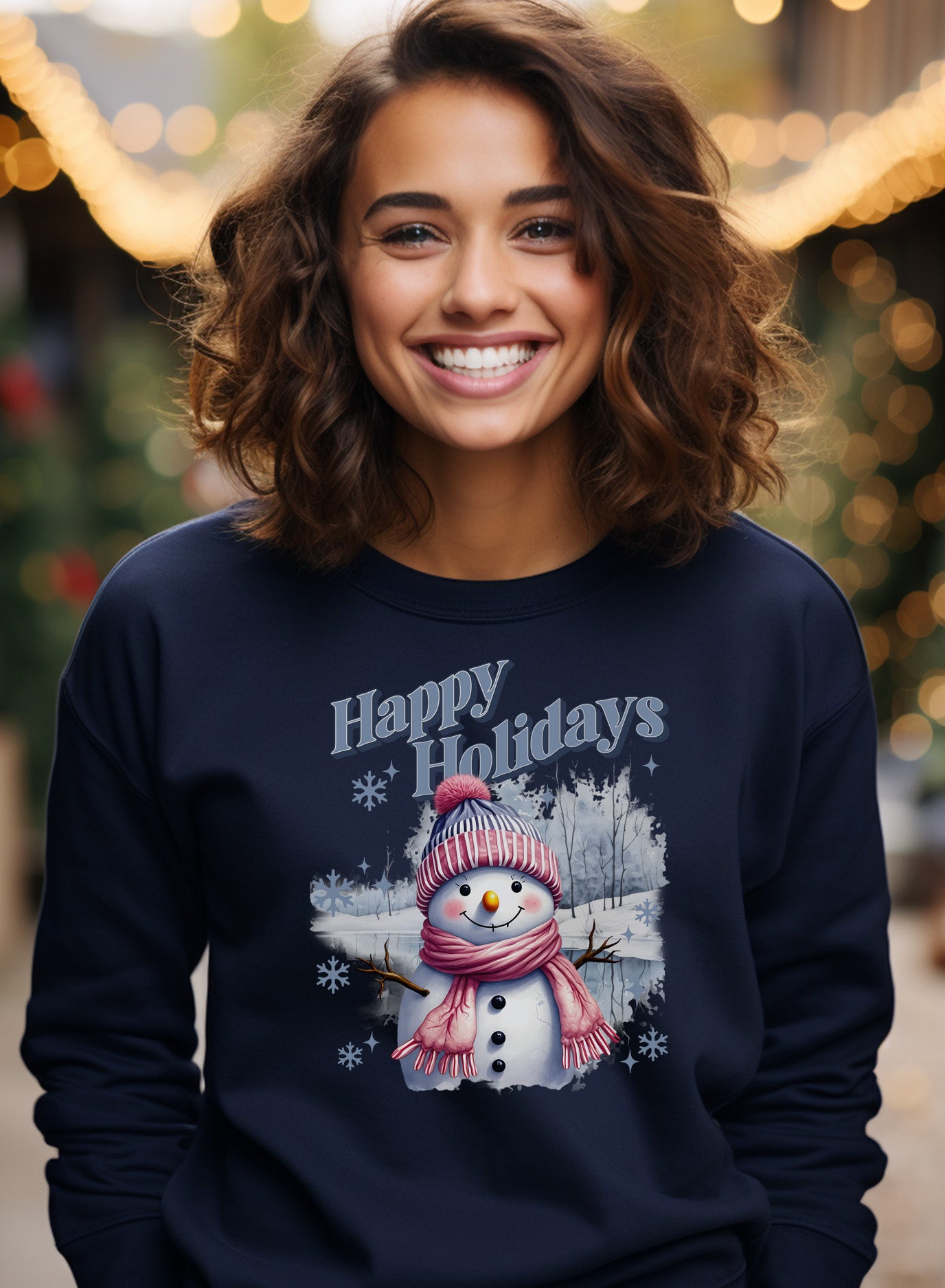Merry Christmas Snowman Winter Scene Graphic Design Sweatshirt
