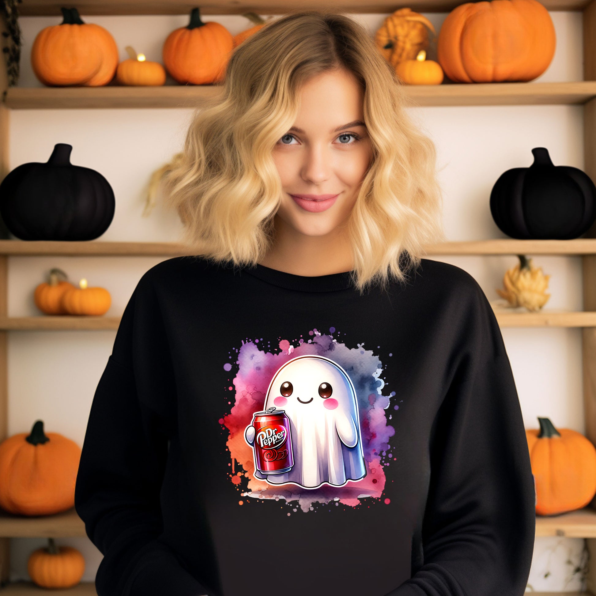 Cute Ghost Holding Soda Can Graphic Design Sweatshirt product
