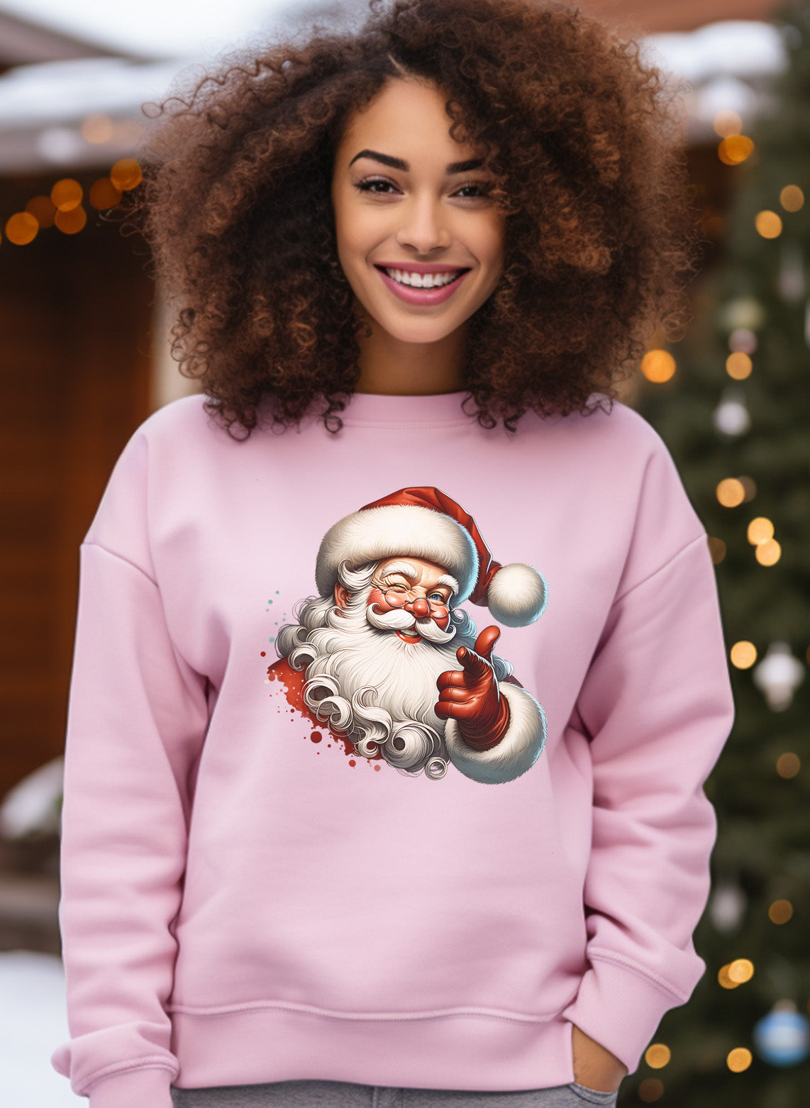 Winking Santa Claus Sweatshirt, Jolly Christmas Sweatshirt, Holiday Season Shirt, Santa Thumbs Up, Festive Apparel, Gift for Christmas Lovers