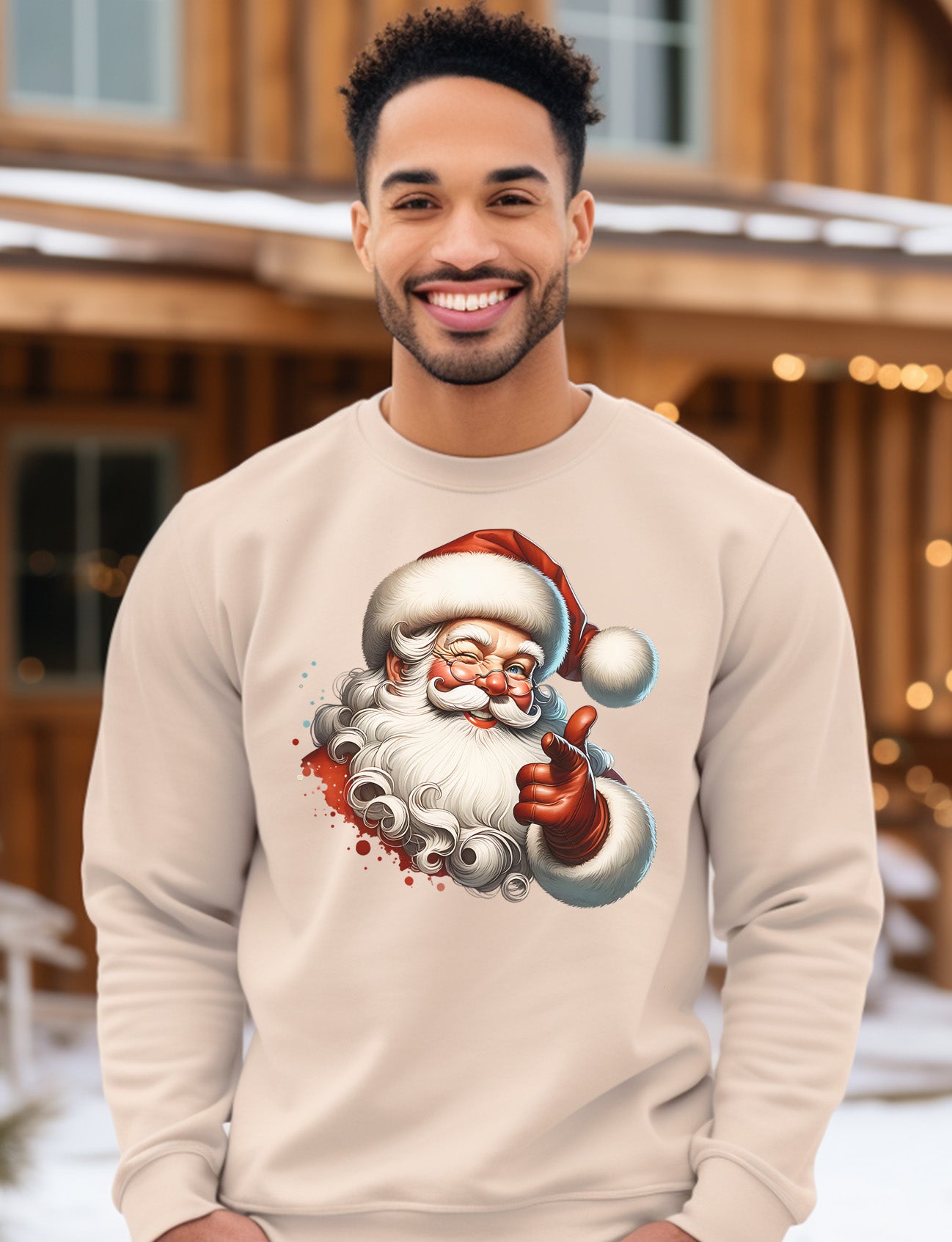 Winking Santa Claus Sweatshirt, Jolly Christmas Sweatshirt, Holiday Season Shirt, Santa Thumbs Up, Festive Apparel, Gift for Christmas Lovers