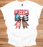 Patriotic Bow T-Shirt - Unisex Heavy Cotton Tee, 4th of July, BBQ, Summer, Casual Wear, American Pride
