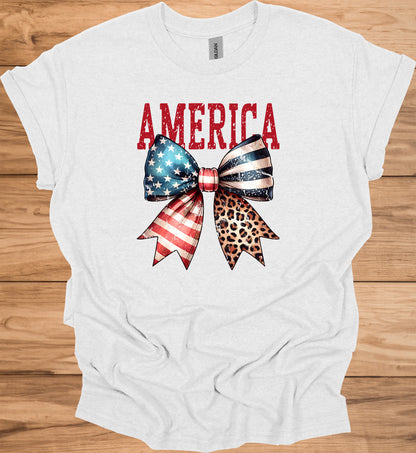 Patriotic Bow T-Shirt - Unisex Heavy Cotton Tee, 4th of July, BBQ, Summer, Casual Wear, American Pride