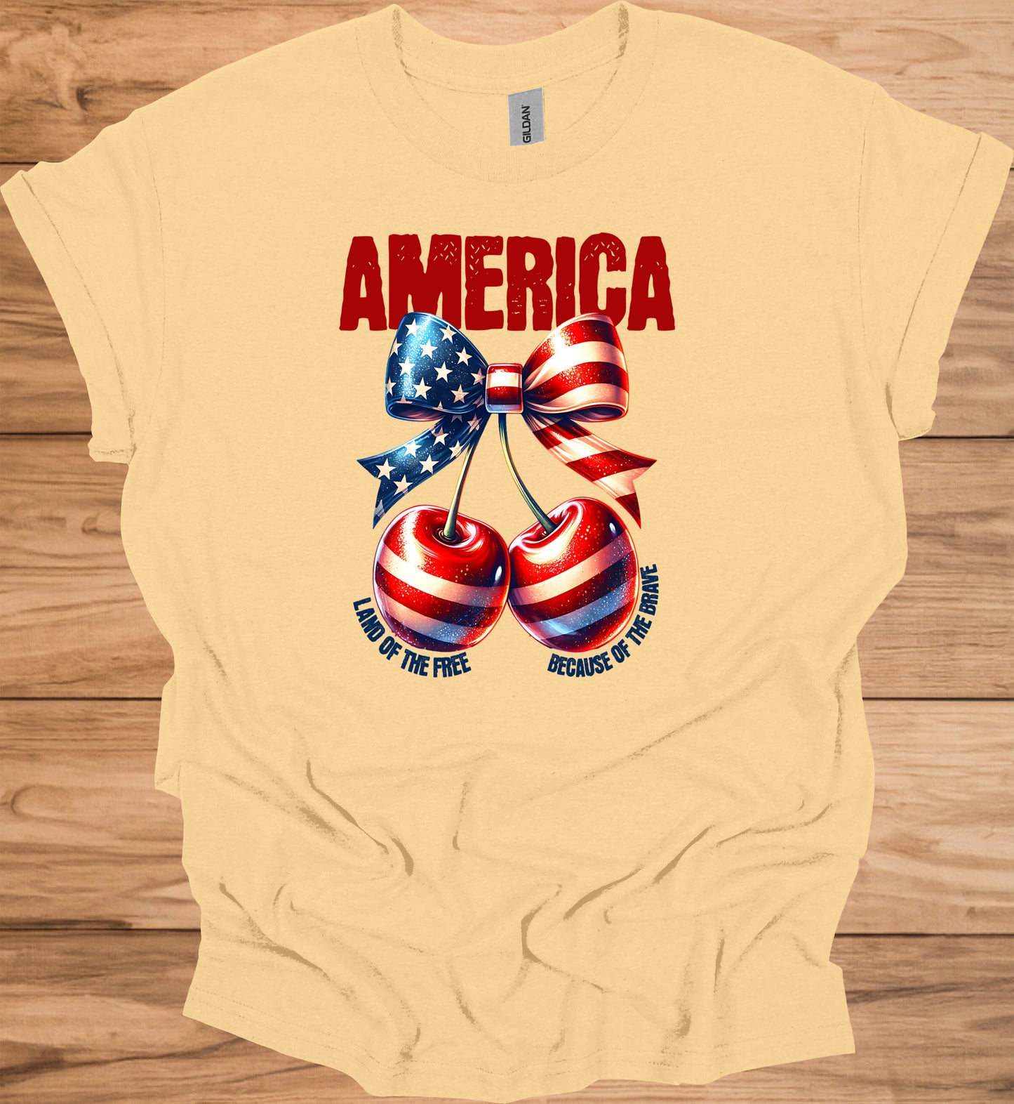 Patriotic Tee with Cherry Design | USA Independence Day Shirt, American Pride T-Shirt, Summer BBQ Top, 4th of July Apparel
