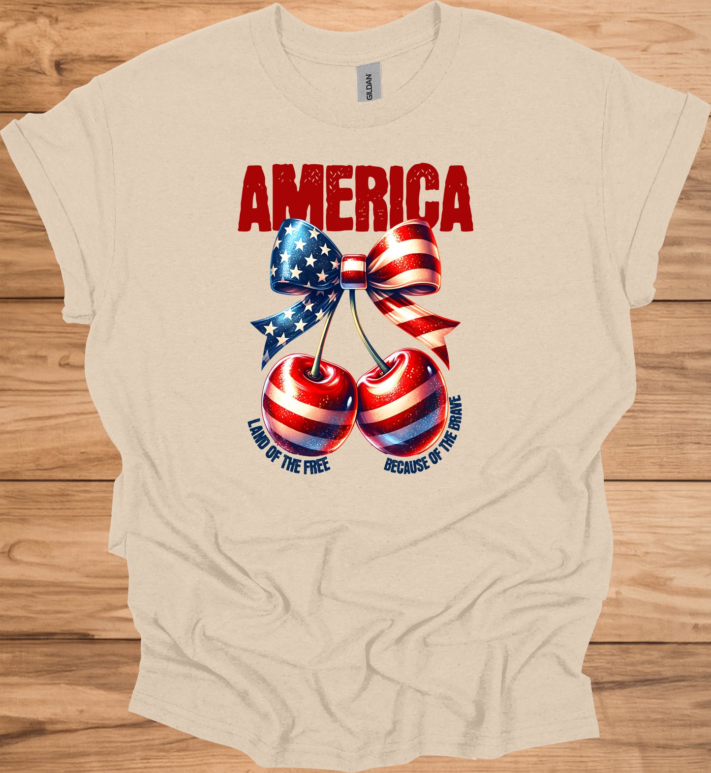 Patriotic Tee with Cherry Design | USA Independence Day Shirt, American Pride T-Shirt, Summer BBQ Top, 4th of July Apparel