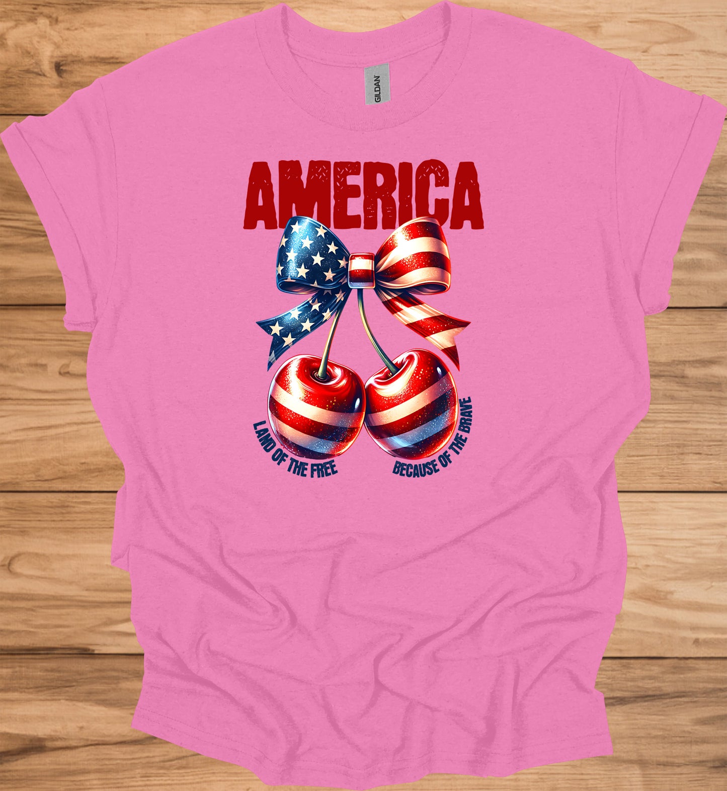 Patriotic Tee with Cherry Design | USA Independence Day Shirt, American Pride T-Shirt, Summer BBQ Top, 4th of July Apparel