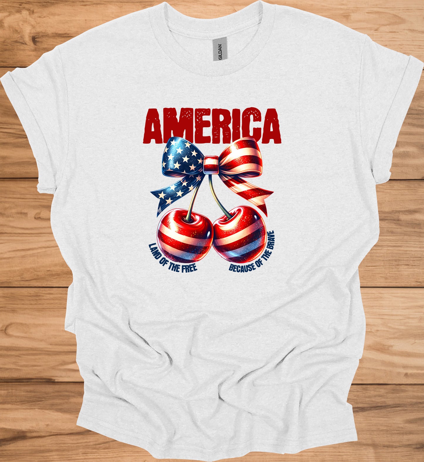 Patriotic Tee with Cherry Design | USA Independence Day Shirt, American Pride T-Shirt, Summer BBQ Top, 4th of July Apparel