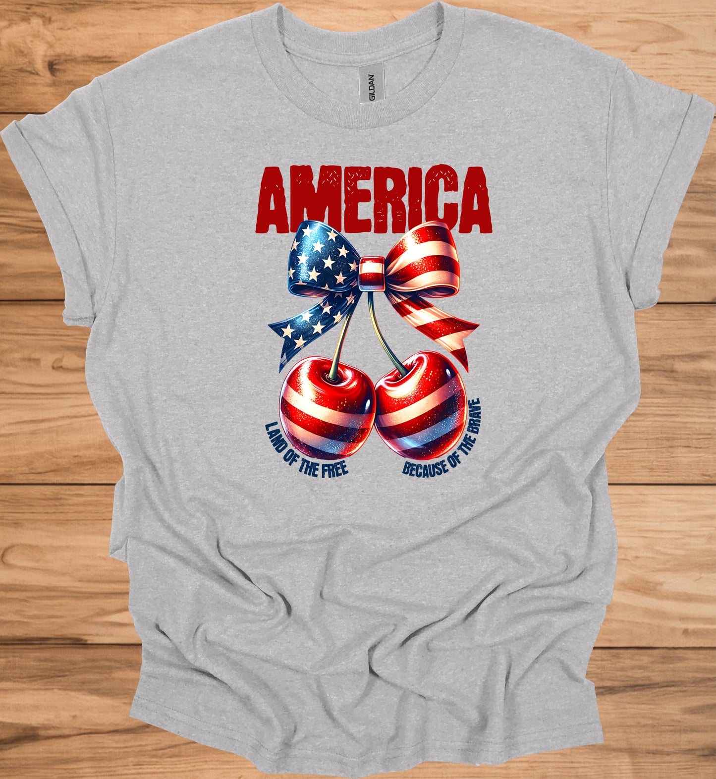 Patriotic Tee with Cherry Design | USA Independence Day Shirt, American Pride T-Shirt, Summer BBQ Top, 4th of July Apparel