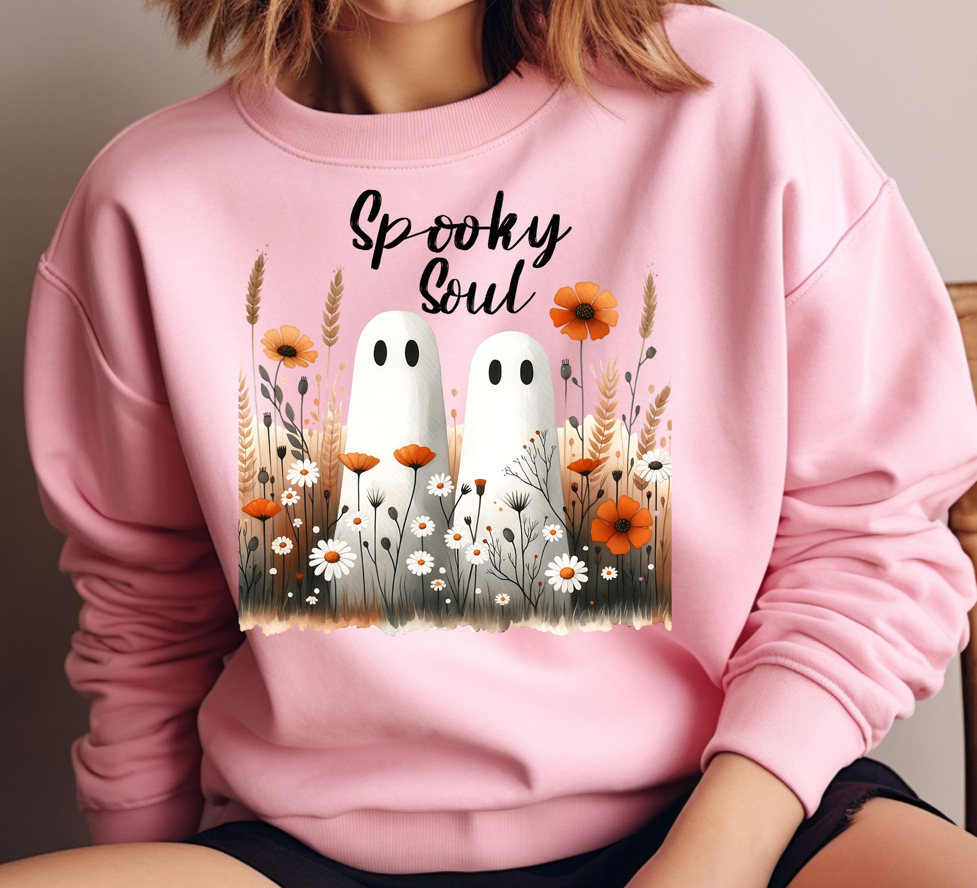 Spooky Soul Ghost Floral Design Sweatshirt product type