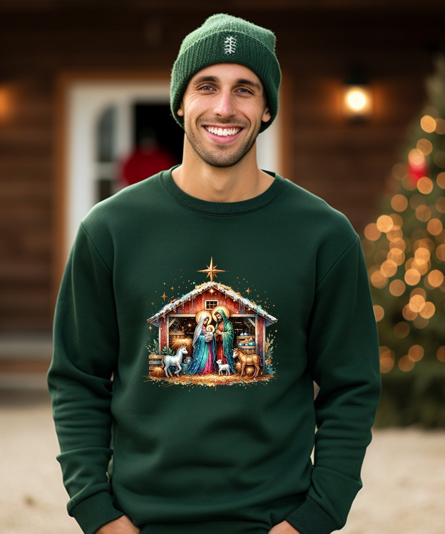 Nativity Scene Green Christmas Sweatshirt product type