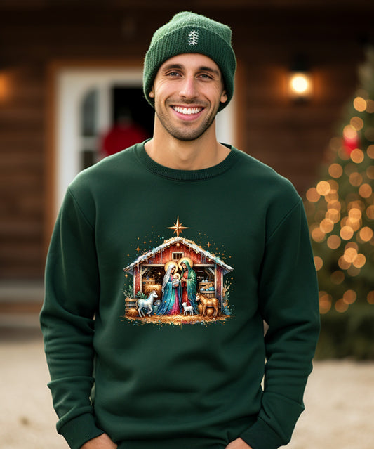 Nativity Scene Green Christmas Sweatshirt product type