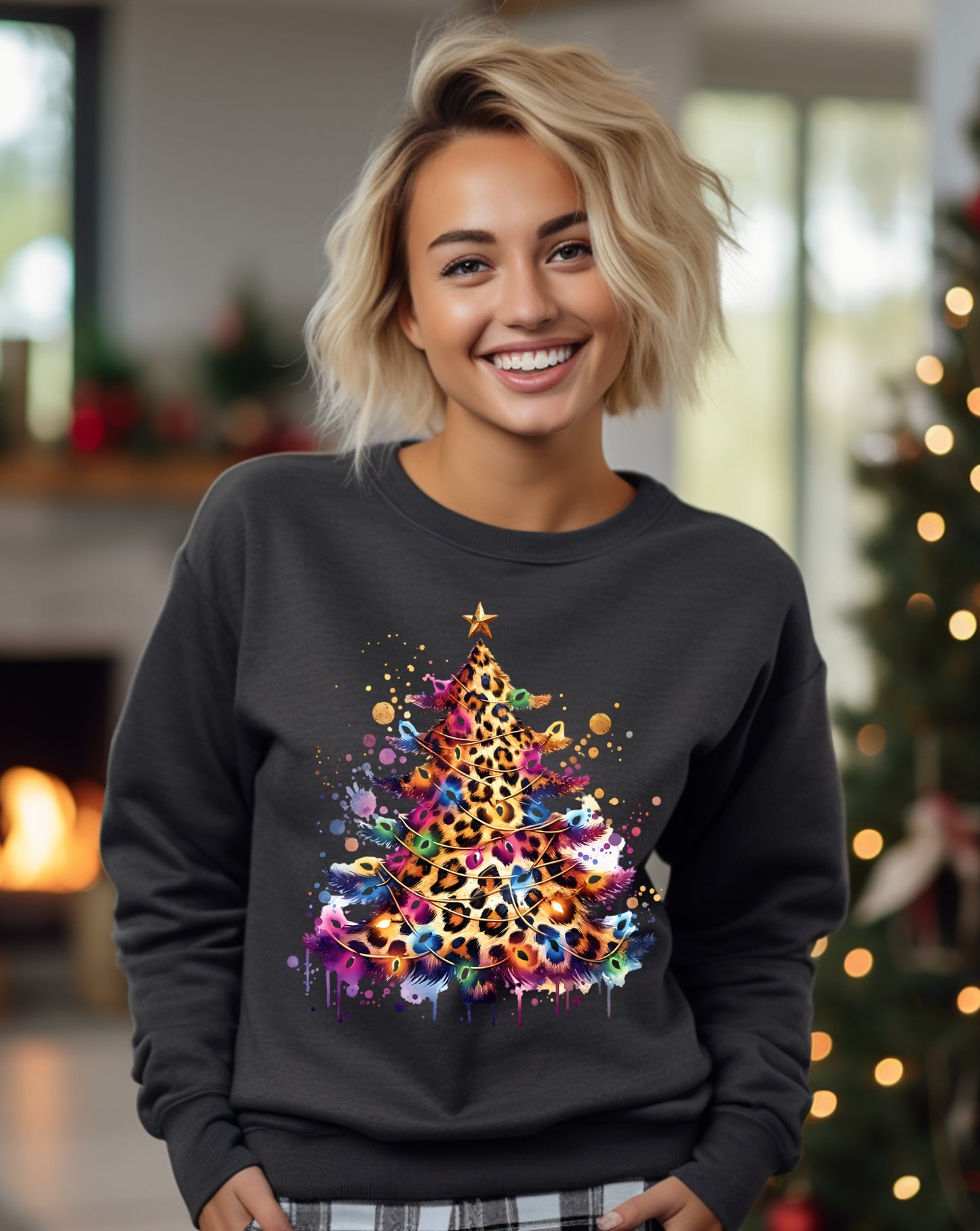 Colorful Leopard Print Christmas Tree Sweatshirt product