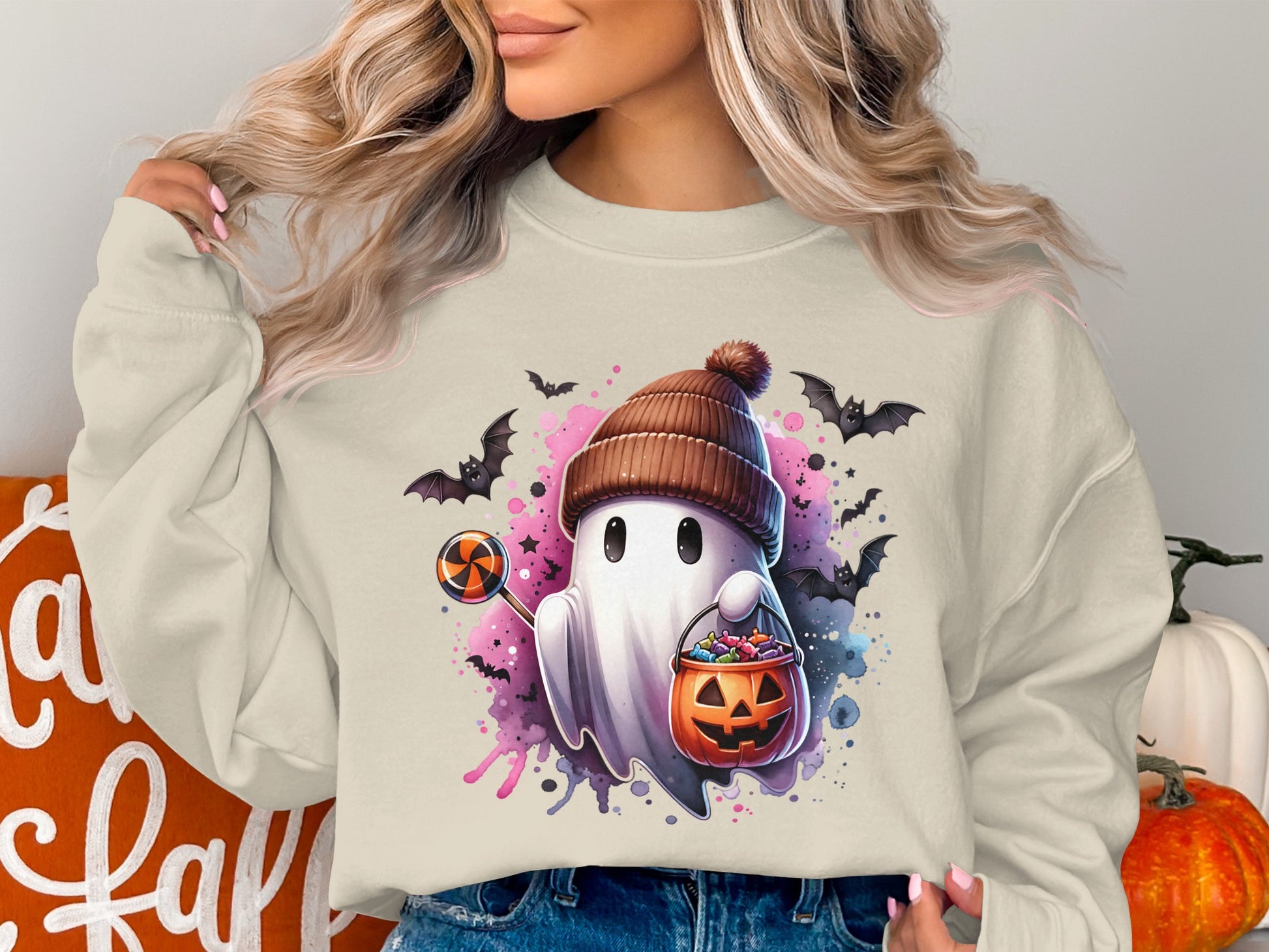Halloween Ghost Print Long Sleeve Sweatshirt product