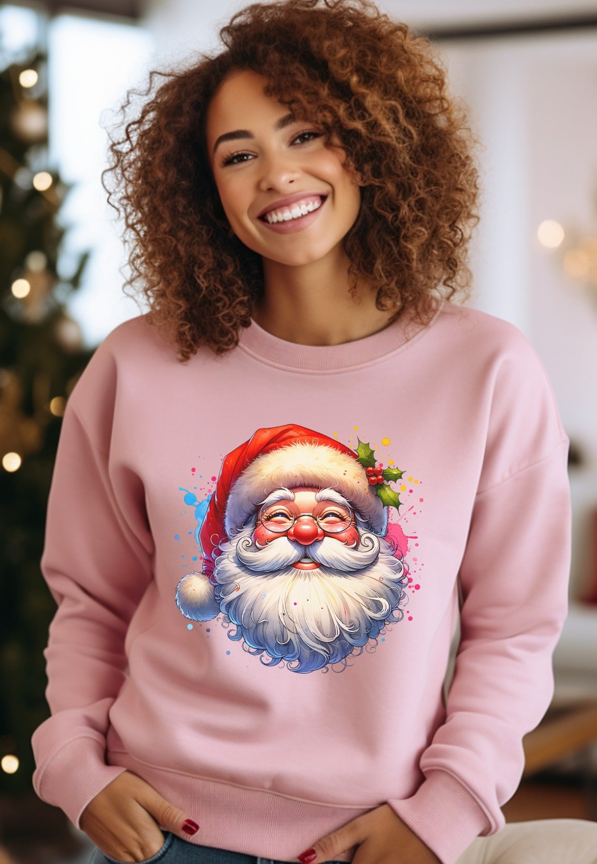 Festive Santa Claus Pink Sweatshirt Holiday Product