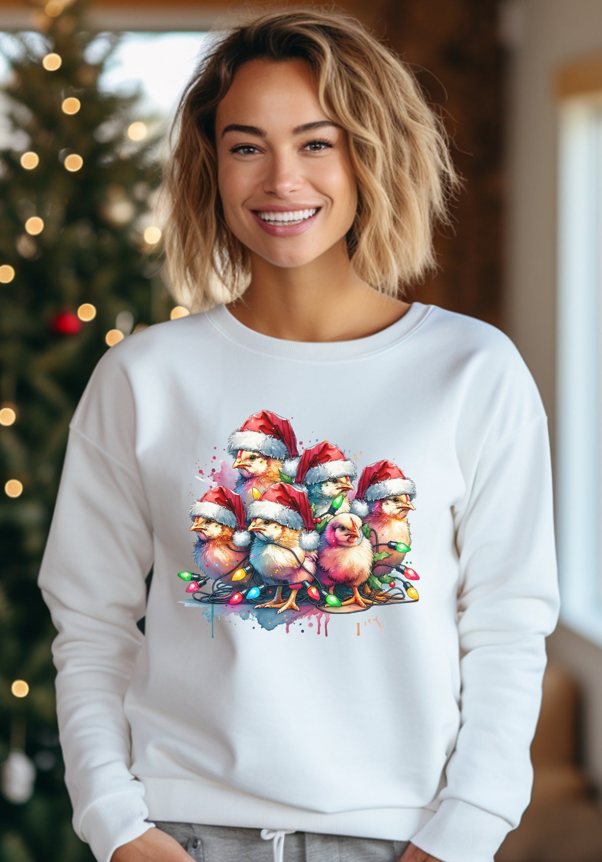 Christmas Chickens Design Crewneck Sweatshirt product type
