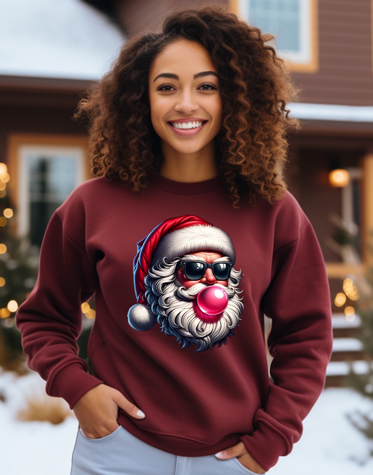 Festive Santa Claus Design Red Christmas Sweatshirt Product