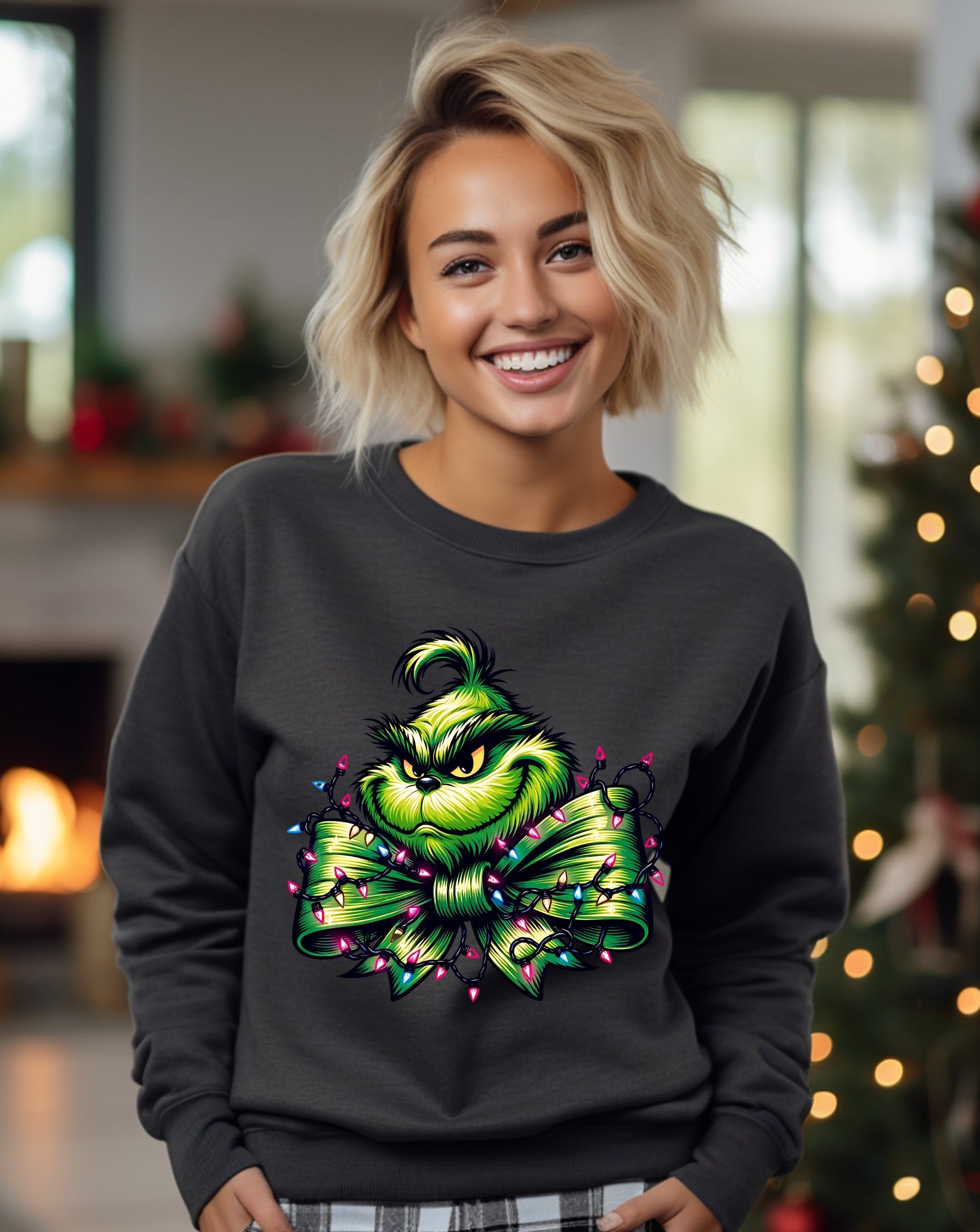 Festive Grinch Bow Design Holiday Sweater product type