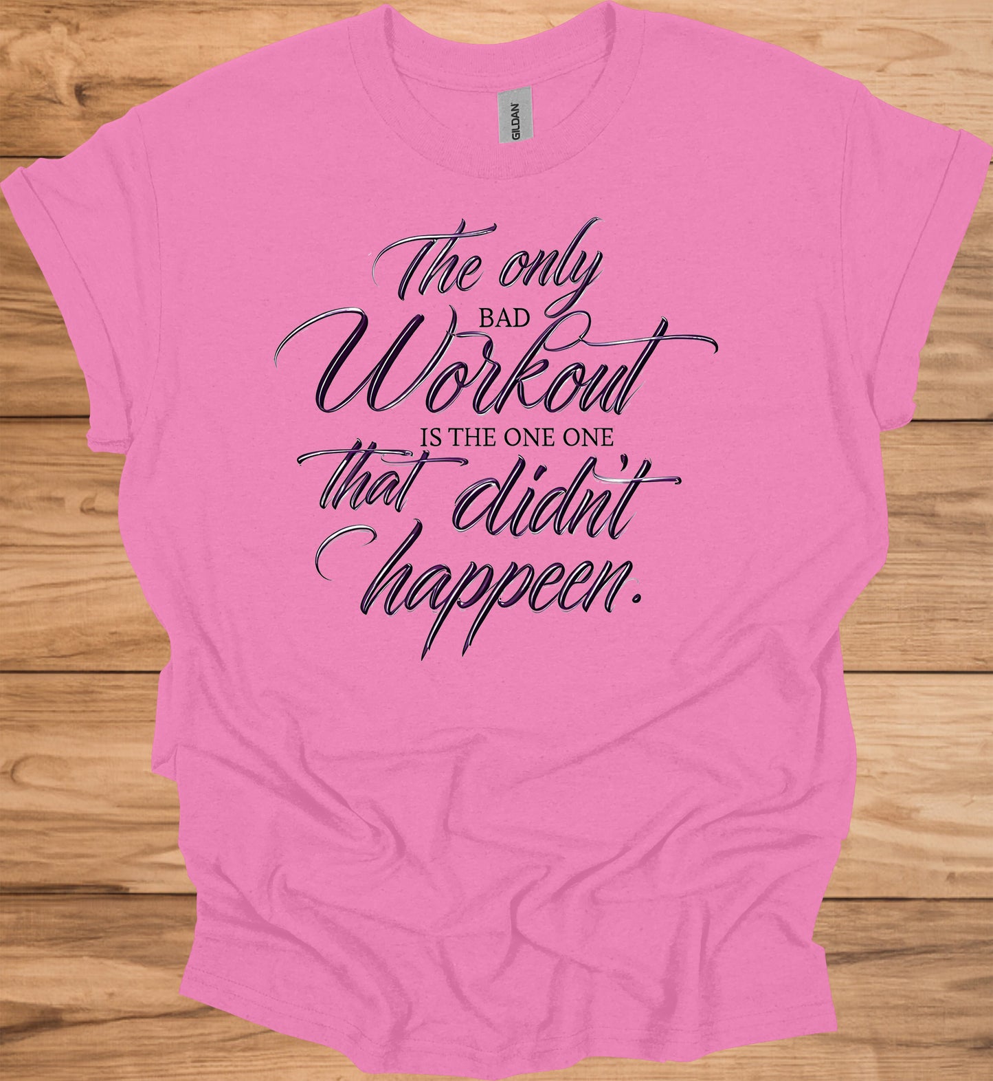 Fitness Motivation Quote: Inspiring Workout Typography, Purple 3D Text Design, Black Background Motivational Image - Graphic Tee Shirt